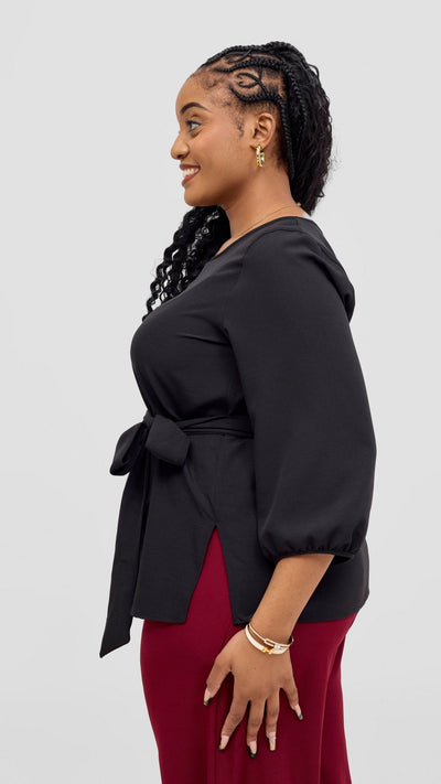 Vivo Kani Bishop Sleeve Top - Black - Shopzetu