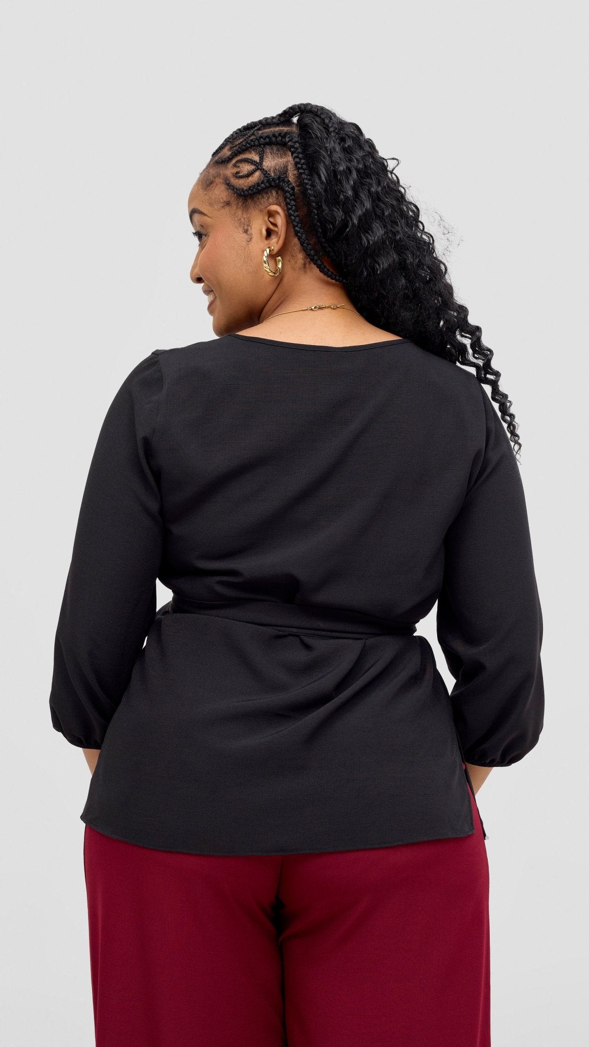 Vivo Kani Bishop Sleeve Top - Black - Shopzetu