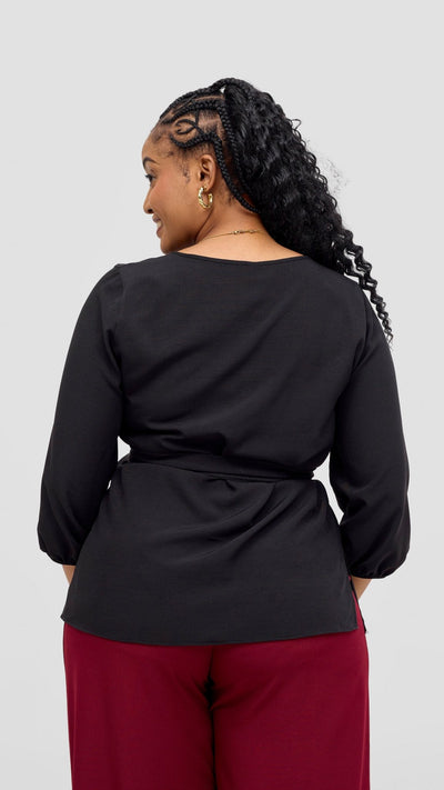 Vivo Kani Bishop Sleeve Top - Black - Shopzetu