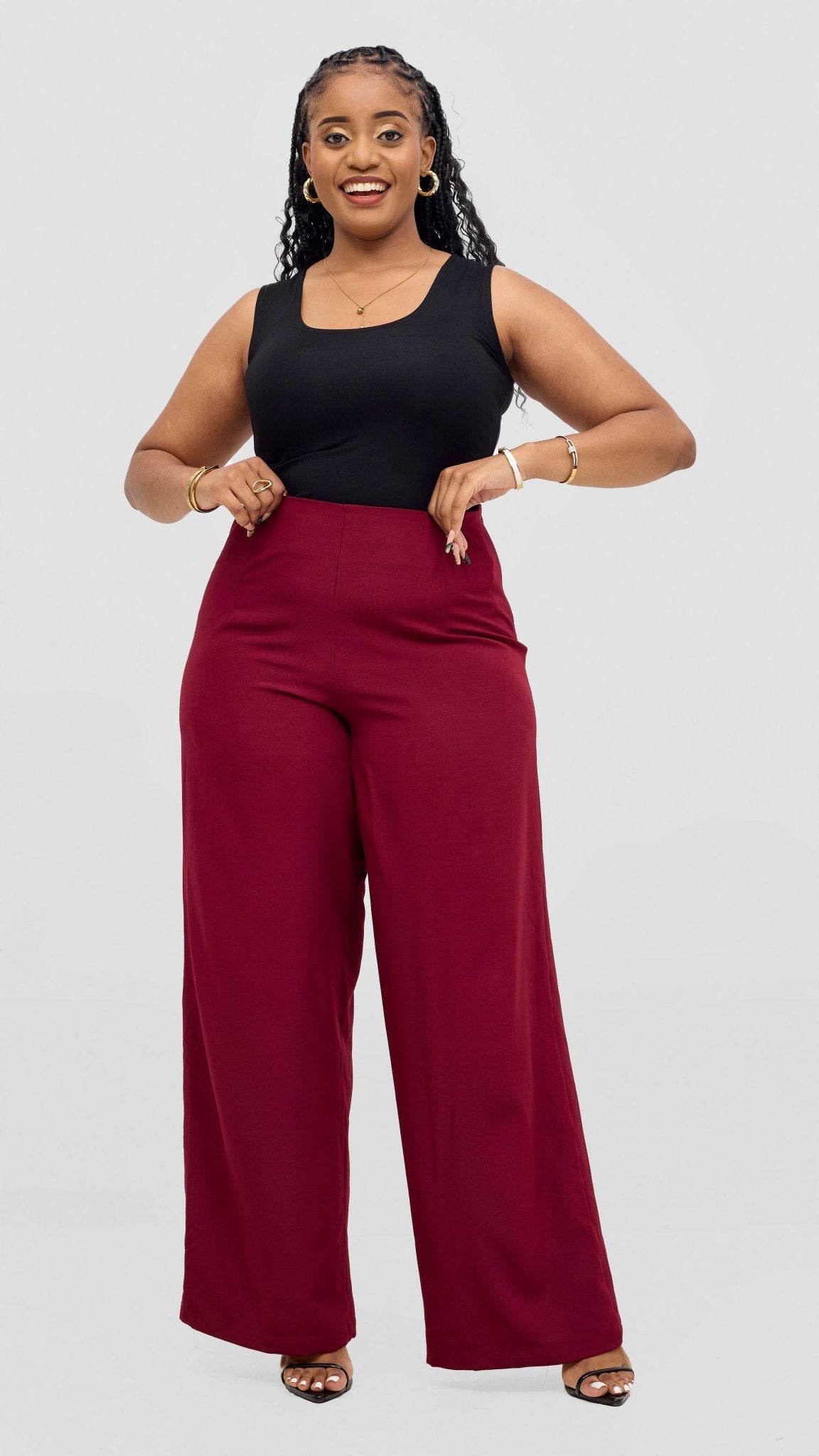 Vivo Upe Wide Leg Pants - Burgundy - Shopzetu