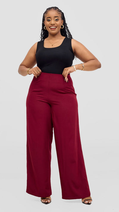 Vivo Upe Wide Leg Pants - Burgundy - Shopzetu