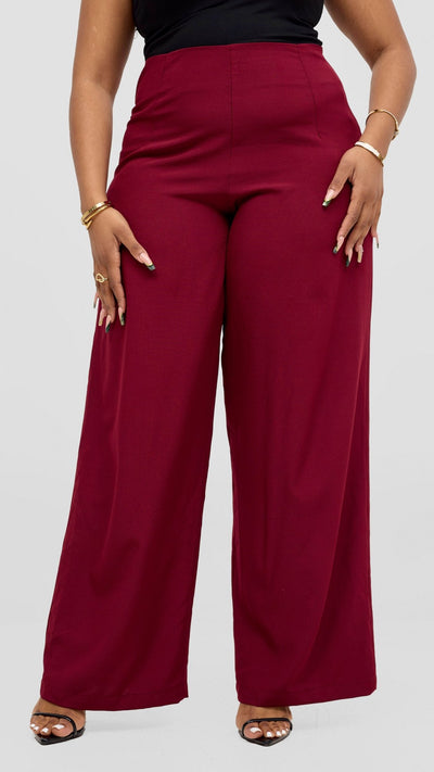 Vivo Upe Wide Leg Pants - Burgundy - Shopzetu