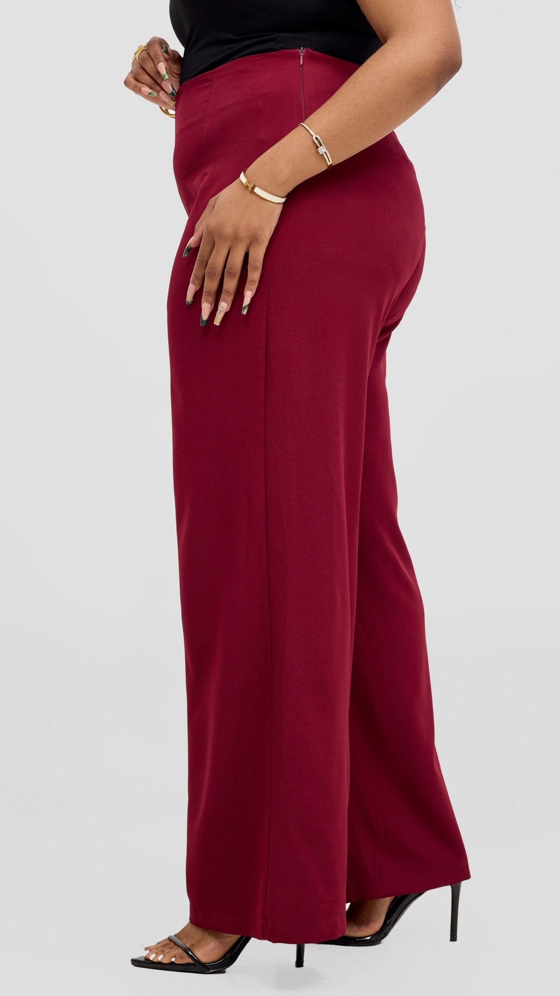 Vivo Upe Wide Leg Pants - Burgundy - Shopzetu