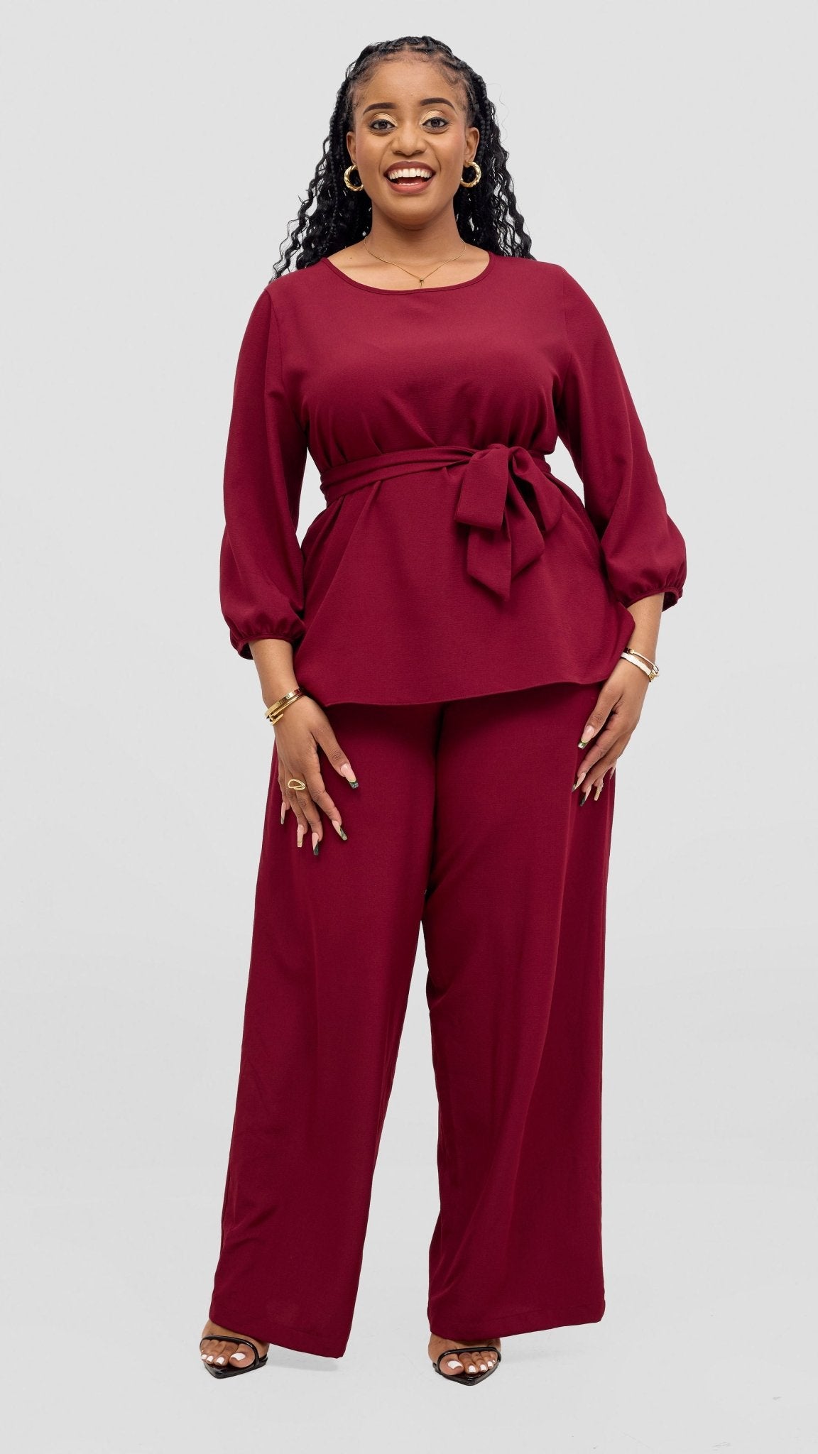 Vivo Kani Bishop Sleeve Top - Maroon - Shopzetu