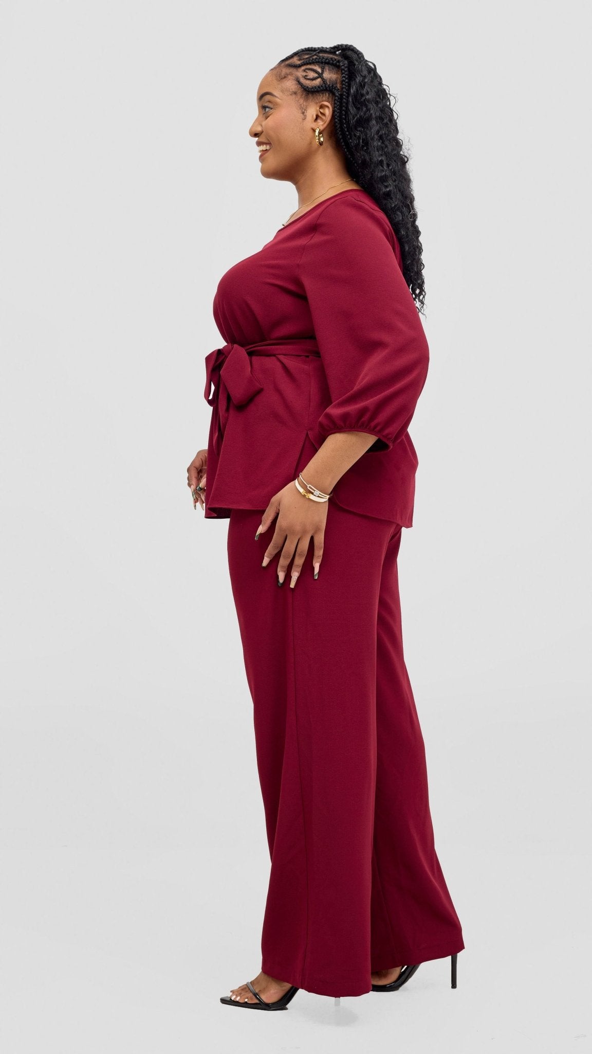 Vivo Kani Bishop Sleeve Top - Maroon - Shopzetu