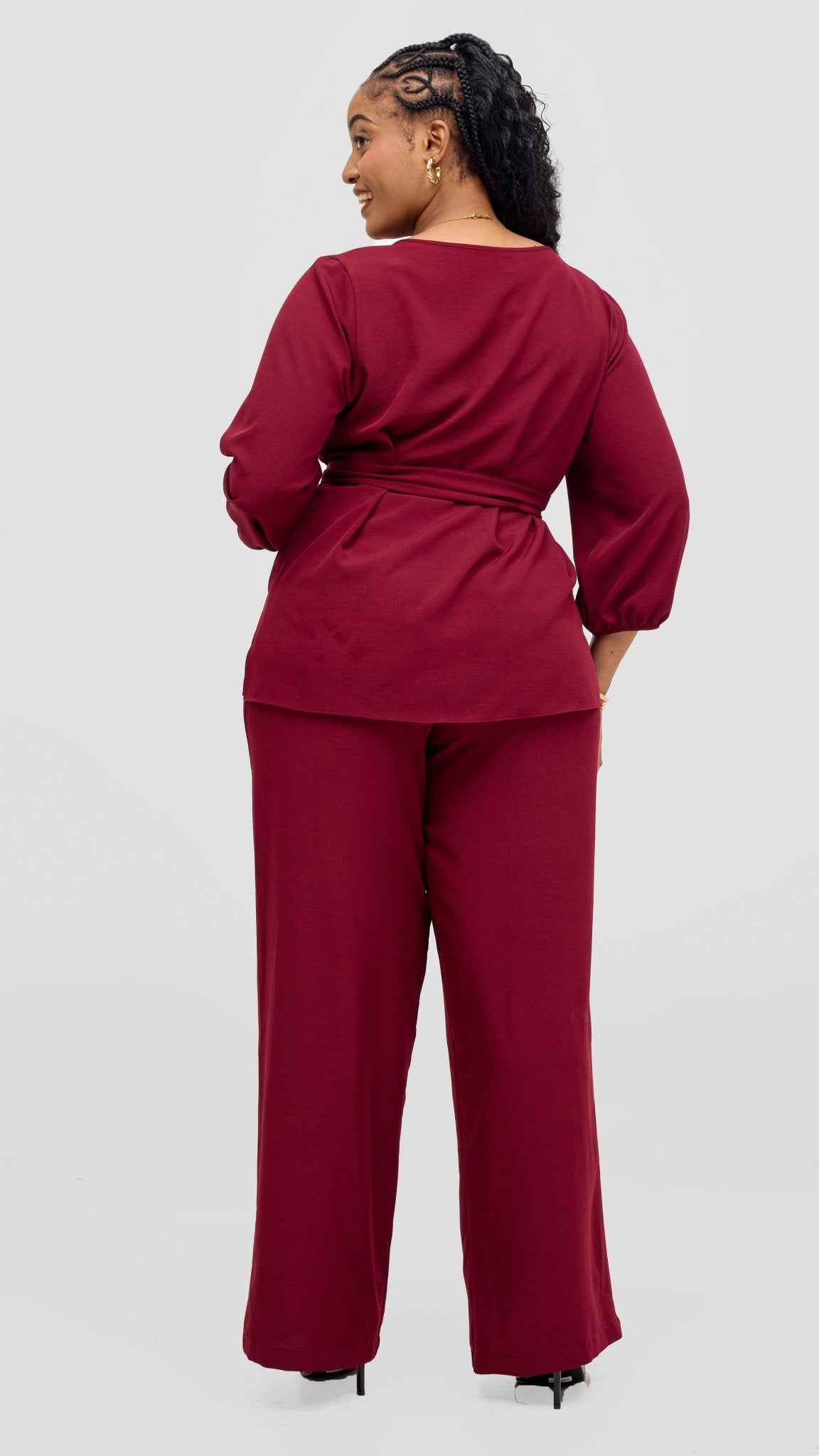 Vivo Kani Bishop Sleeve Top - Maroon - Shopzetu