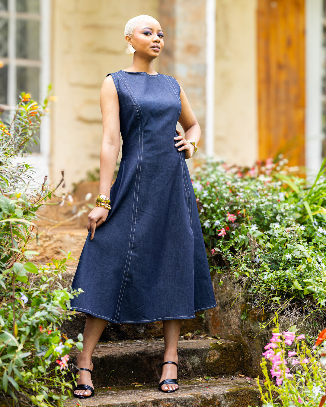 African Yuva Muse Midi Dress - Navy Blue