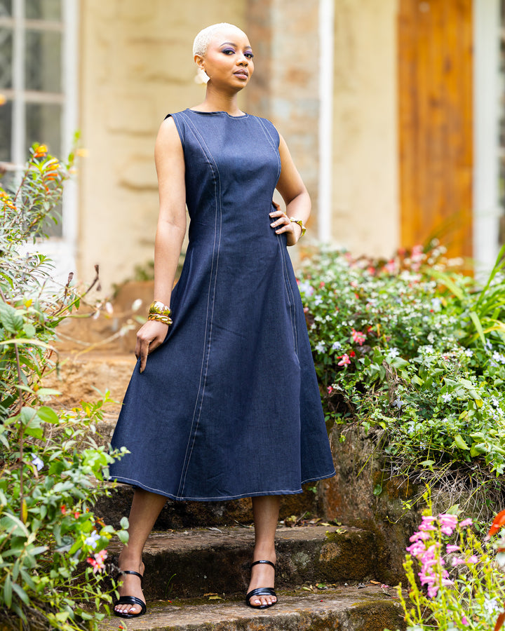 African Yuva Muse Midi Dress - Navy Blue