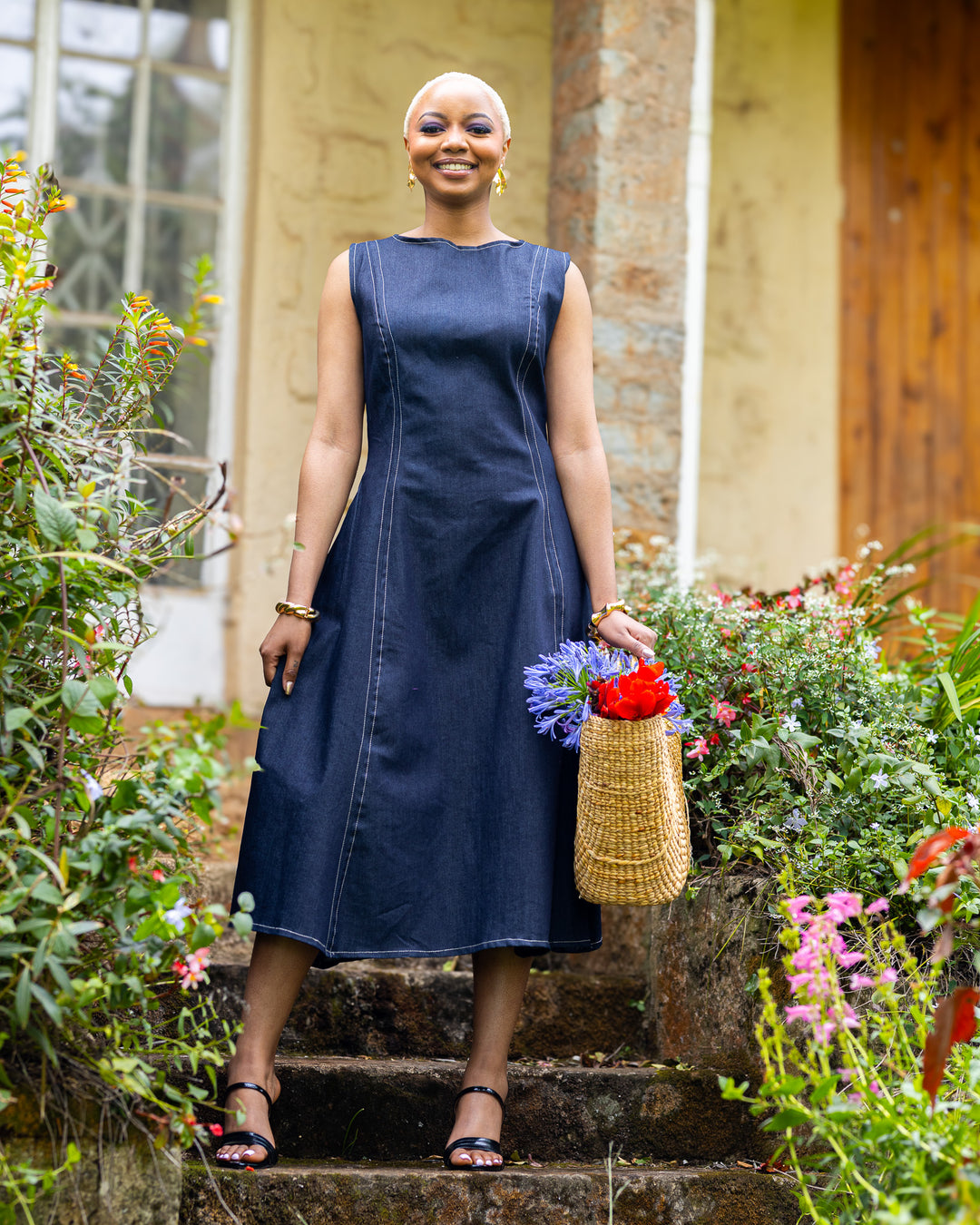 African Yuva Muse Midi Dress - Navy Blue