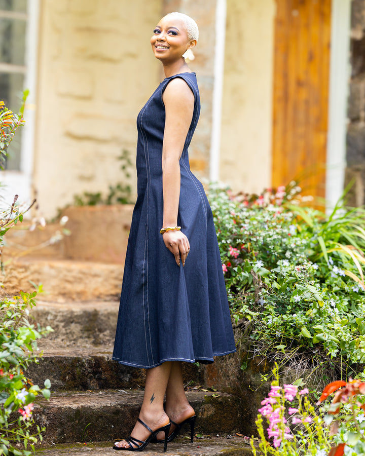 African Yuva Muse Midi Dress - Navy Blue