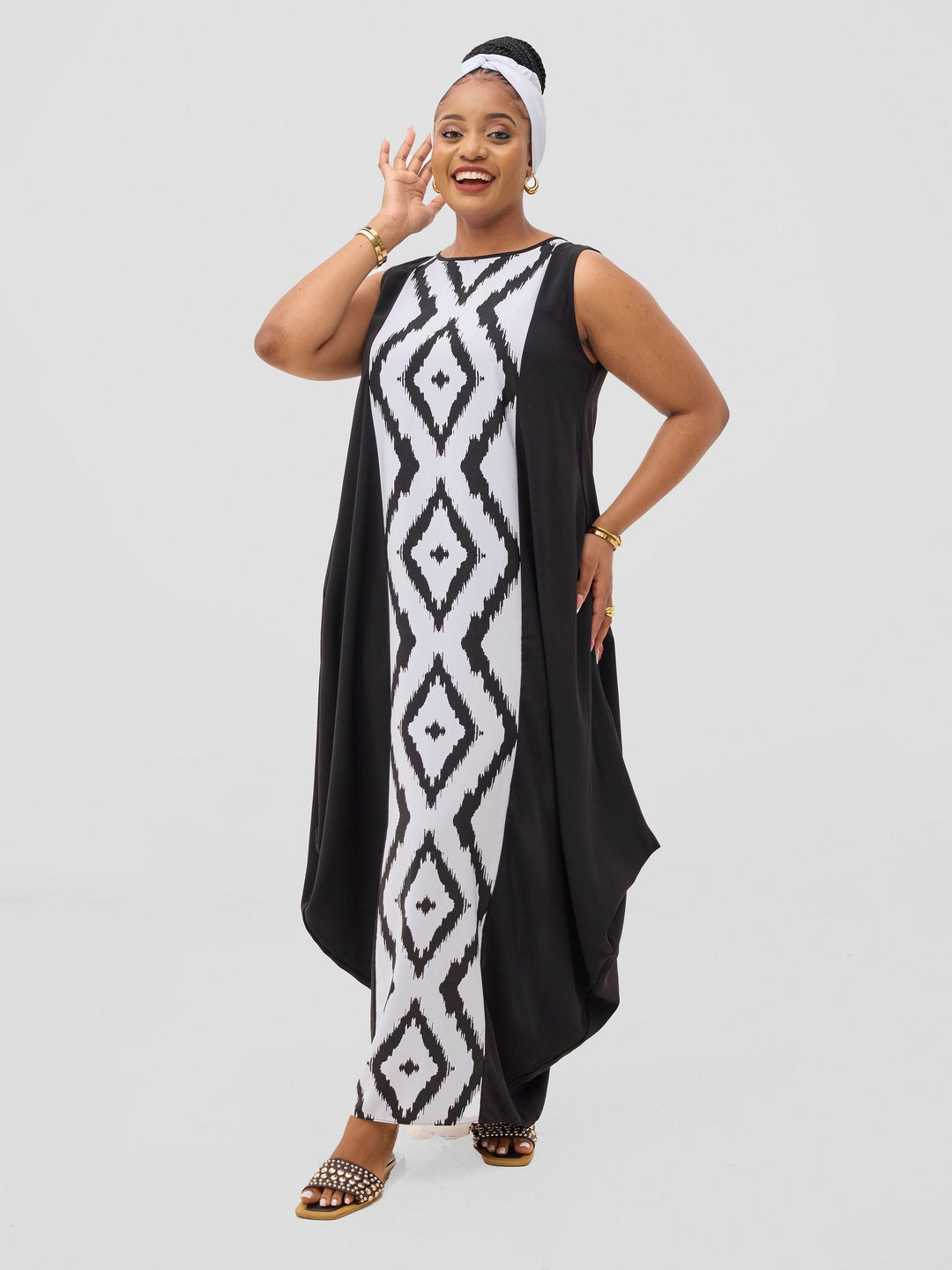 Vivo Seli Head Wrap - White / Black Esli Print