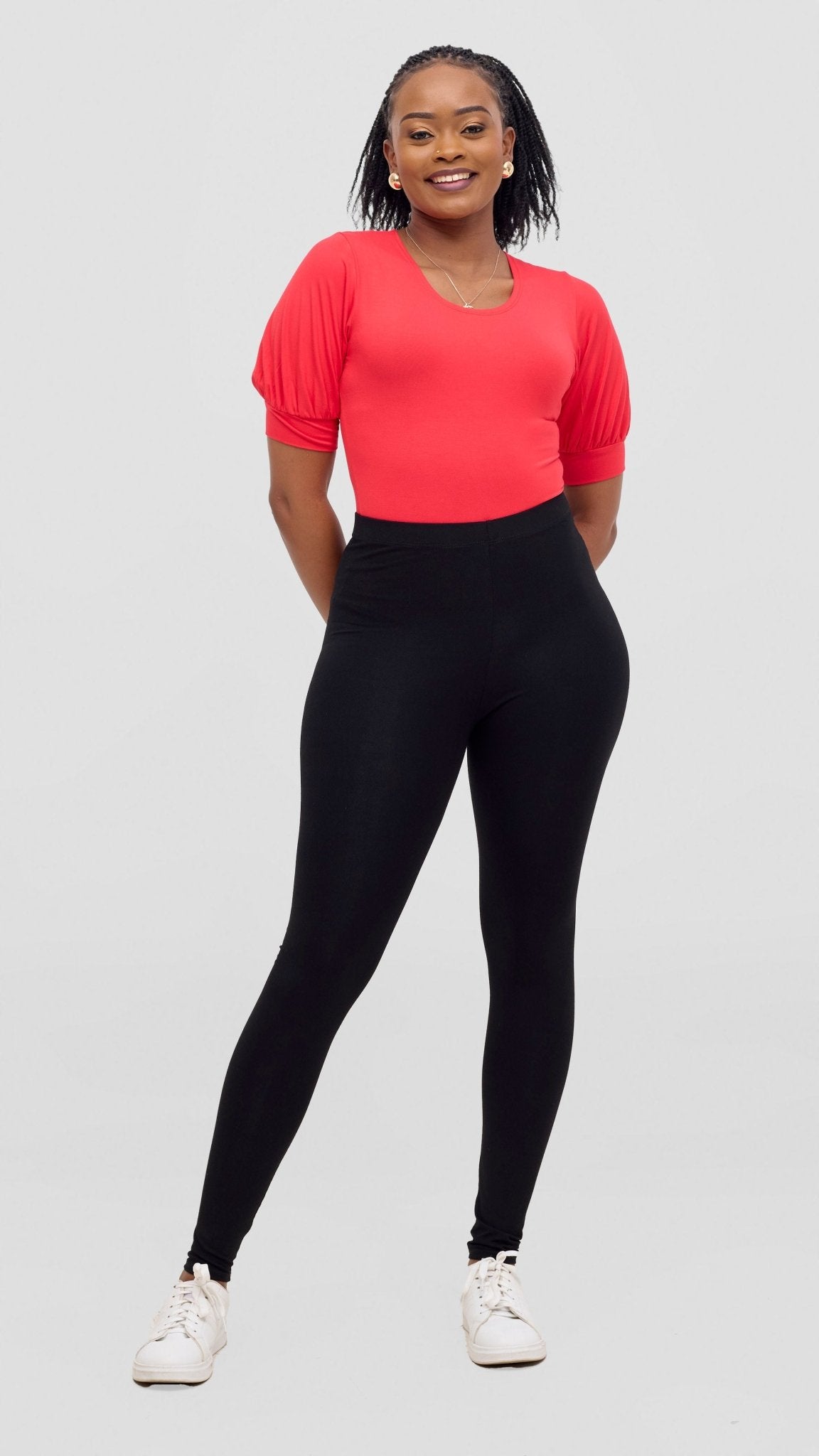 Vivo Tana Puff Sleeve Bodysuit - Red - Shopzetu