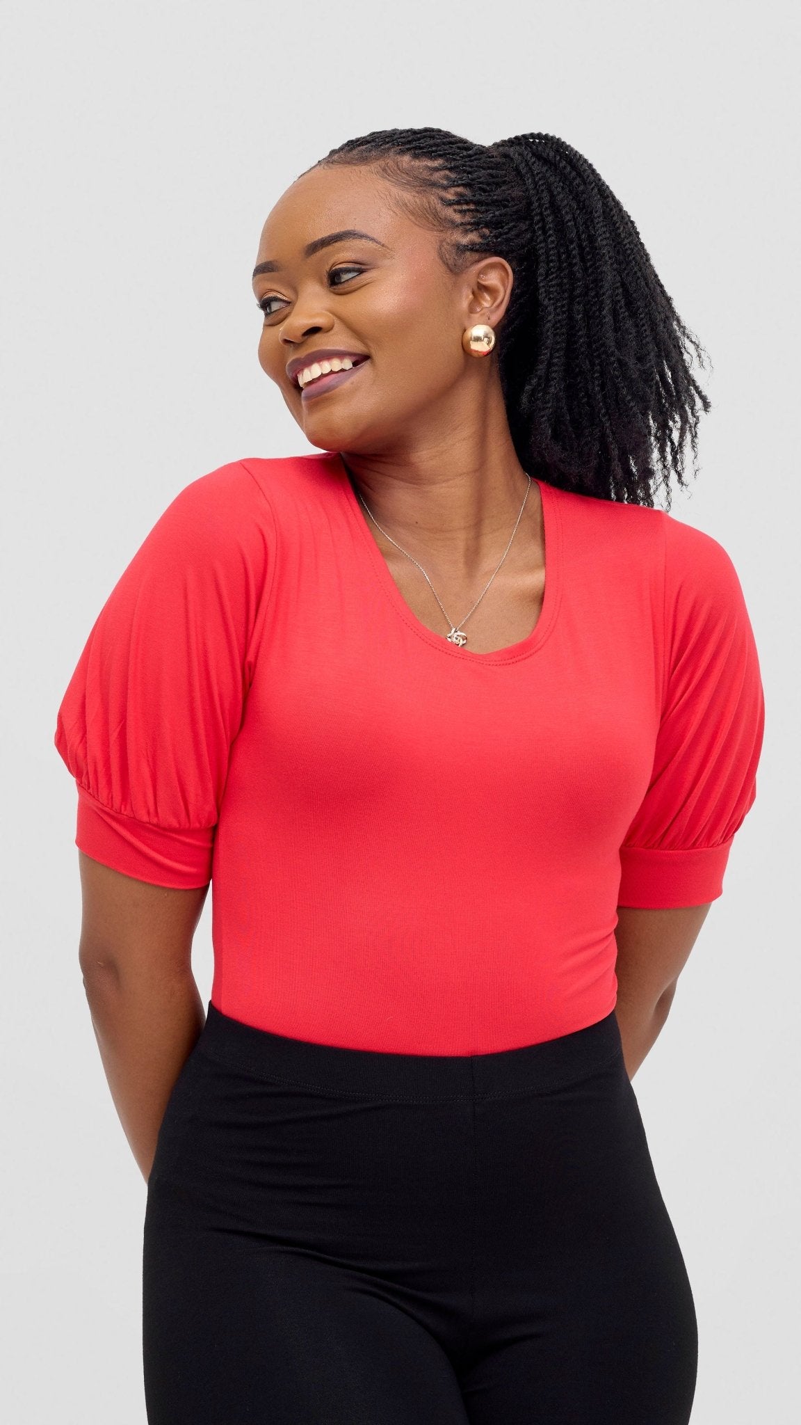 Vivo Tana Puff Sleeve Bodysuit - Red - Shopzetu