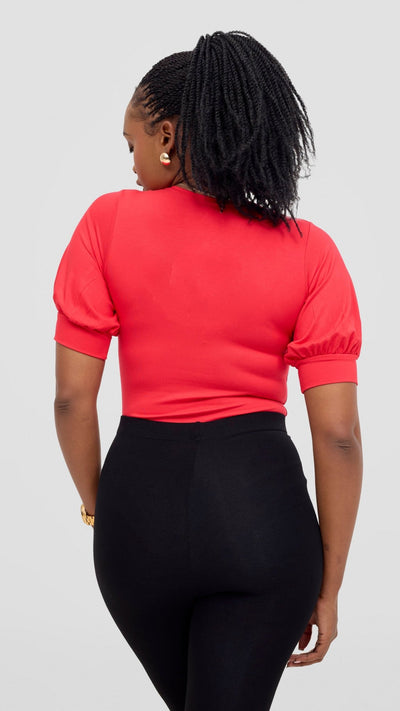 Vivo Tana Puff Sleeve Bodysuit - Red - Shopzetu