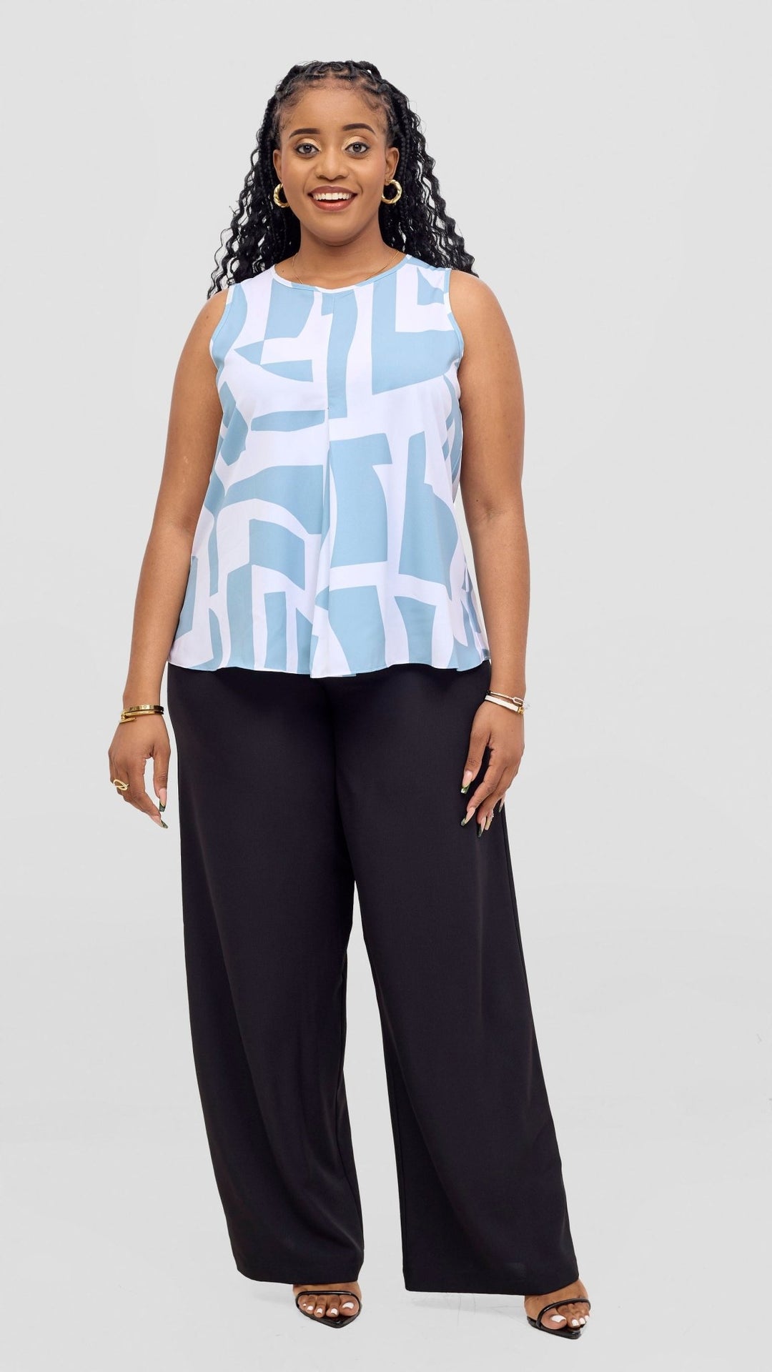 Vivo Kani Tent Top - White / Mint Dashen Print - Shopzetu