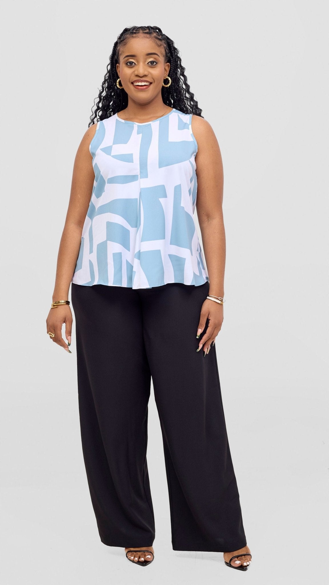 Vivo Kani Tent Top - White / Mint Dashen Print - Shopzetu