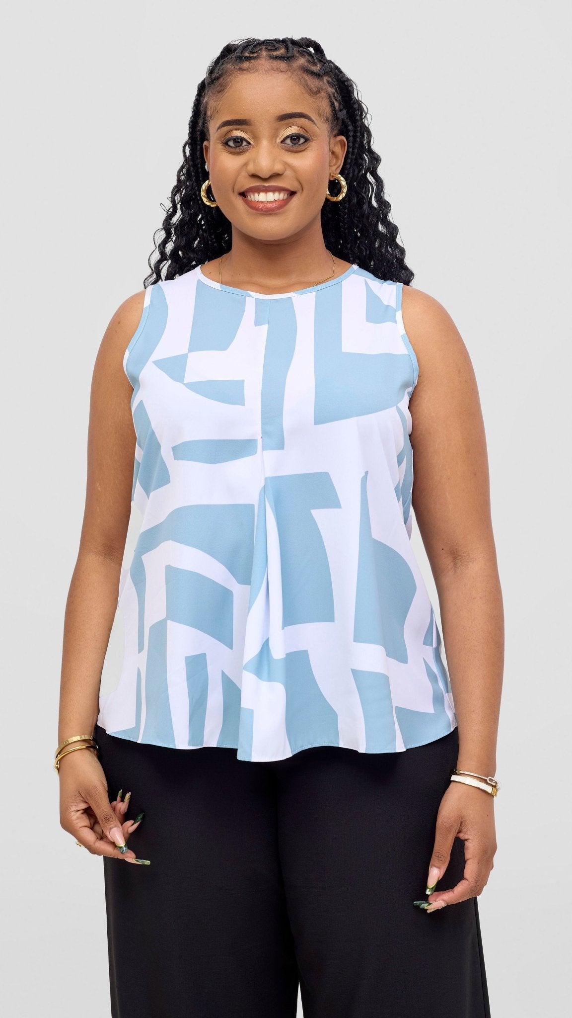 Vivo Kani Tent Top - White / Mint Dashen Print - Shopzetu