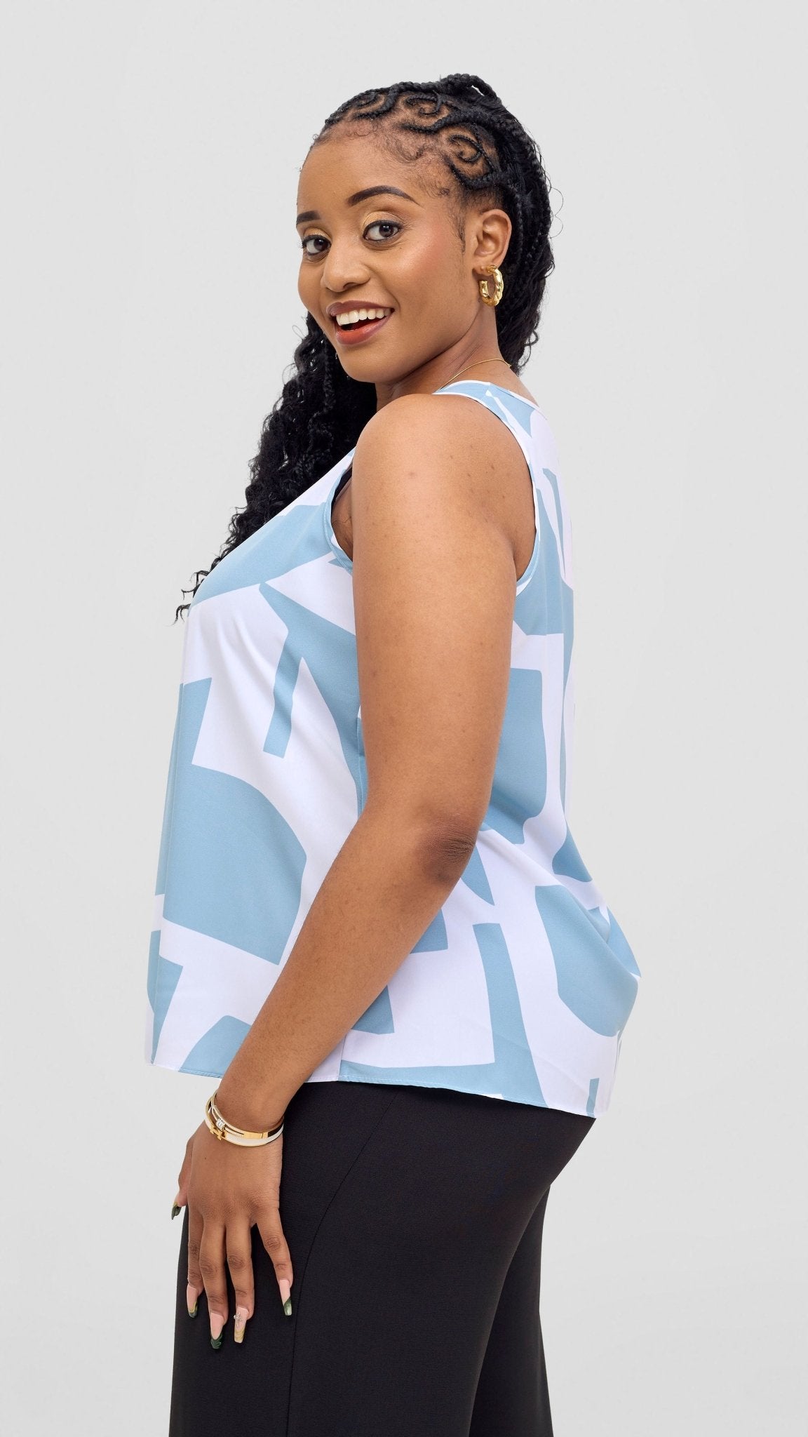 Vivo Kani Tent Top - White / Mint Dashen Print - Shopzetu