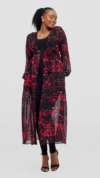 Vivo Basic Hooded Kimono - Black / Red Print - Shopzetu