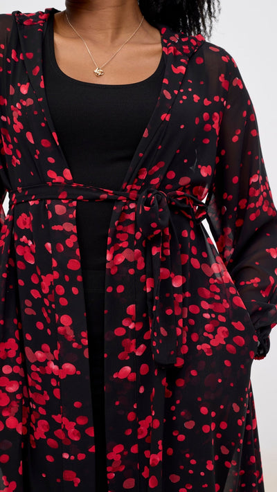 Vivo Basic Hooded Kimono - Black / Red Print - Shopzetu