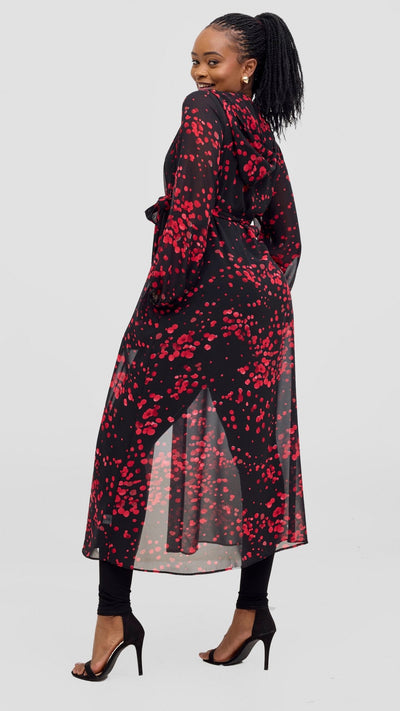 Vivo Basic Hooded Kimono - Black / Red Print - Shopzetu