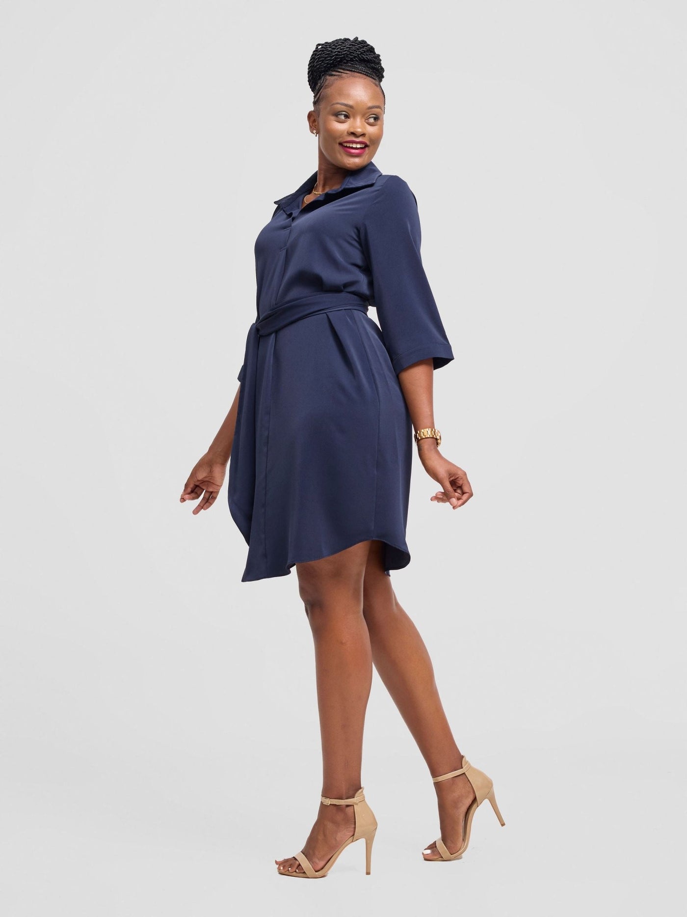 Vivo Nala Shirt Dress - Dark Navy Blue - Shopzetu