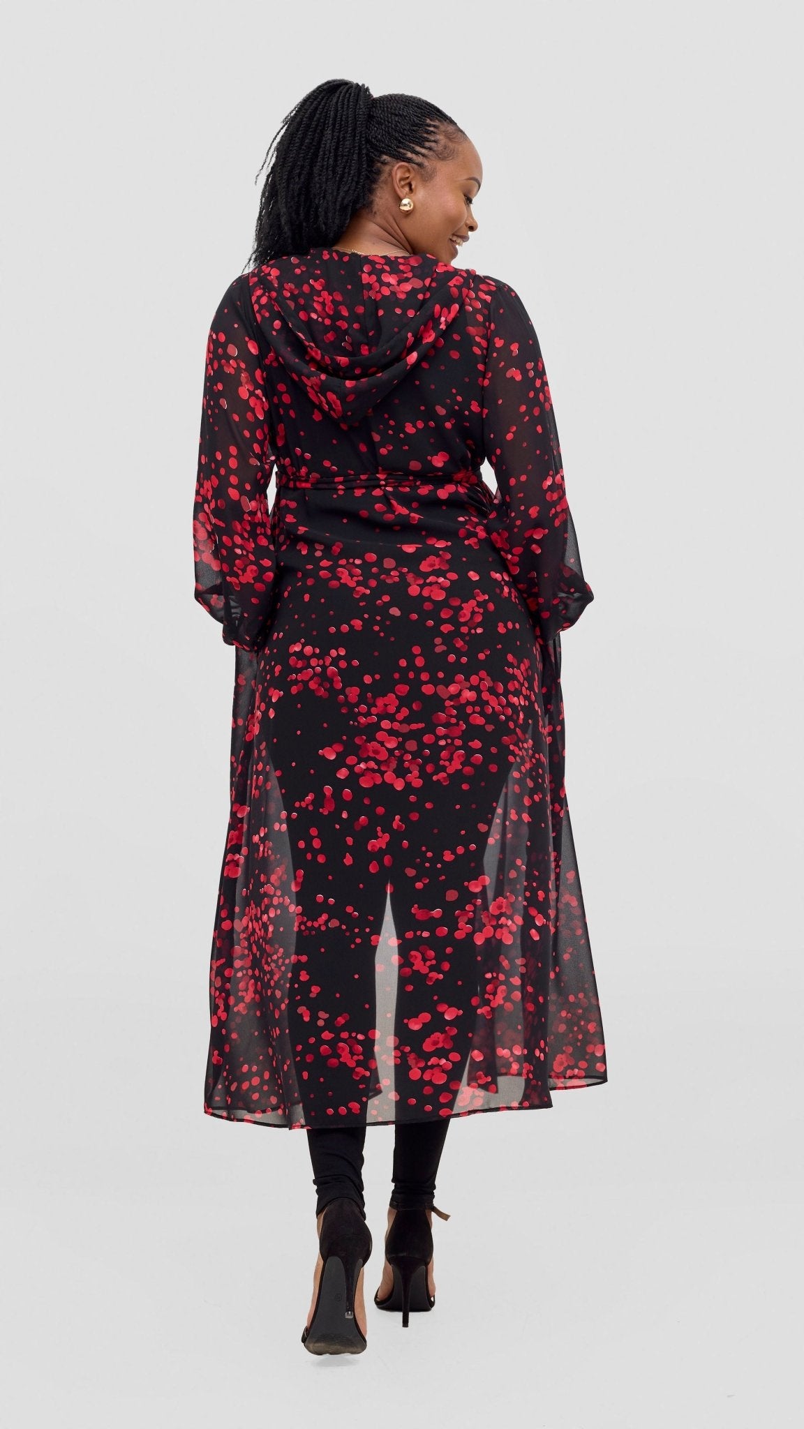 Vivo Basic Hooded Kimono - Black / Red Print - Shopzetu