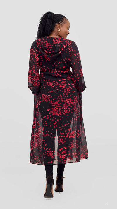 Vivo Basic Hooded Kimono - Black / Red Print - Shopzetu