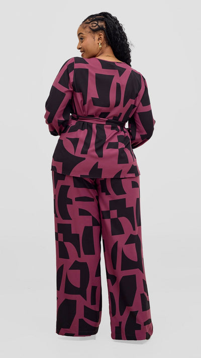 Vivo Kani Bishop Sleeve Top - Dusty Pink / Black Dashen Print - Shopzetu