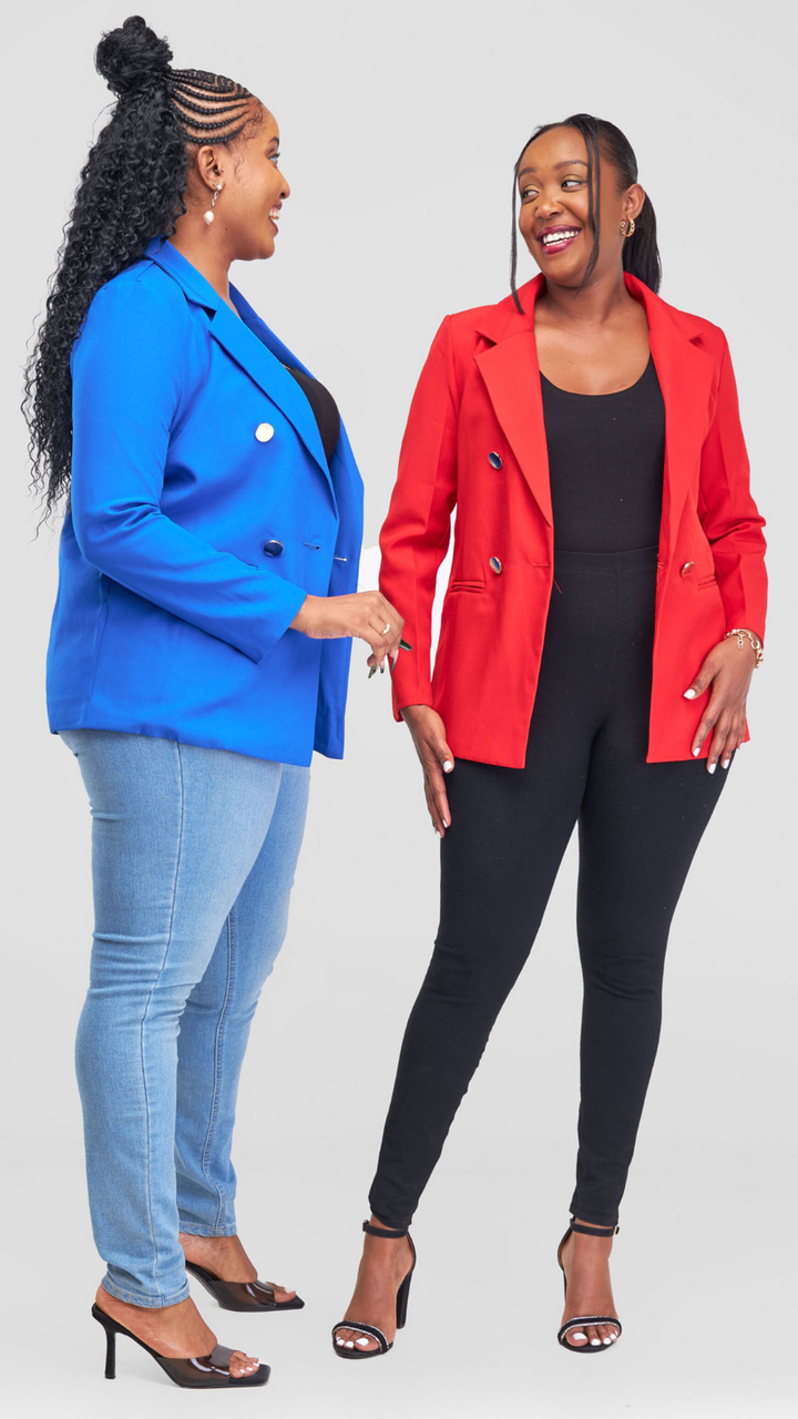 The Fashion Frenzy Elara Tailored Double-Button Blazer - Royal Blue