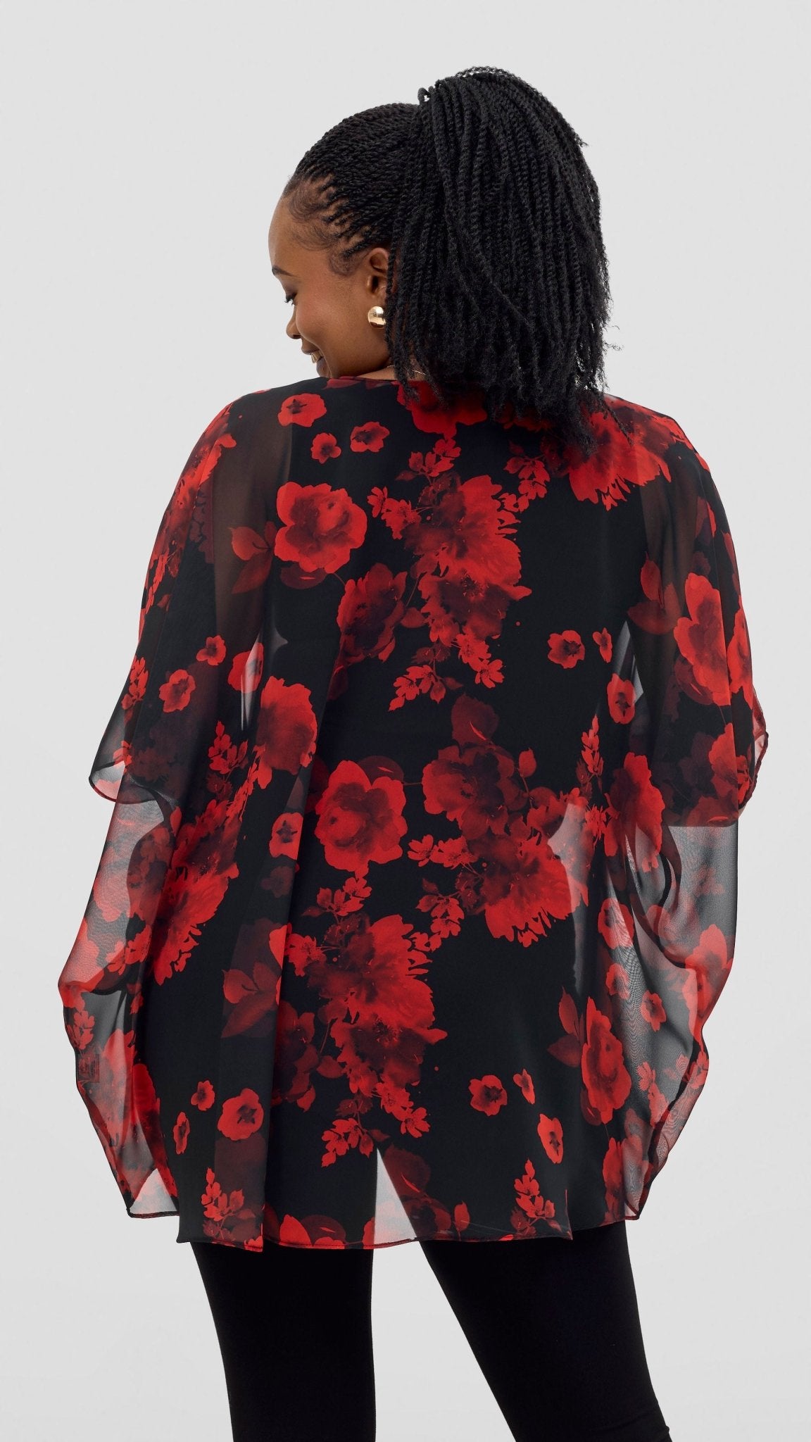 Vivo Ayana Wide High Low Top - Black / Red Print - Shopzetu