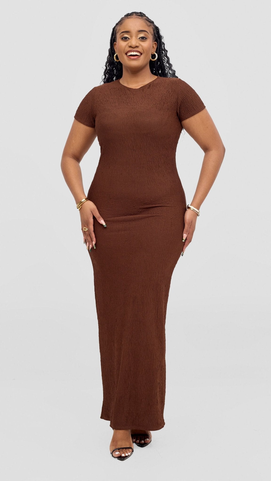 Vivo Kaisa Short Sleeve Maxi Bodycon - Chocolate - Shopzetu
