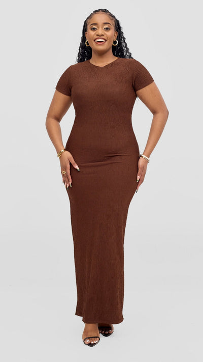 Vivo Kaisa Short Sleeve Maxi Bodycon - Chocolate - Shopzetu