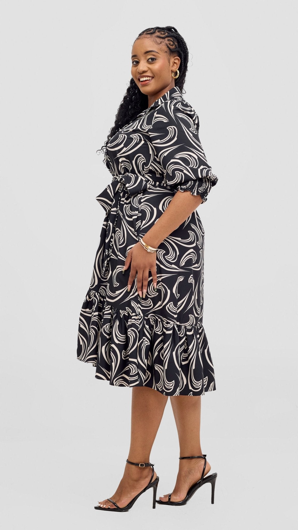 Vivo Serwa Flounce Dress - Black / Offwhite - Shopzetu