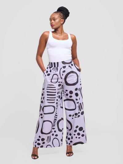 Vivo Ayla Crepe Pants - Lilac / Black Hawa Print - Shopzetu