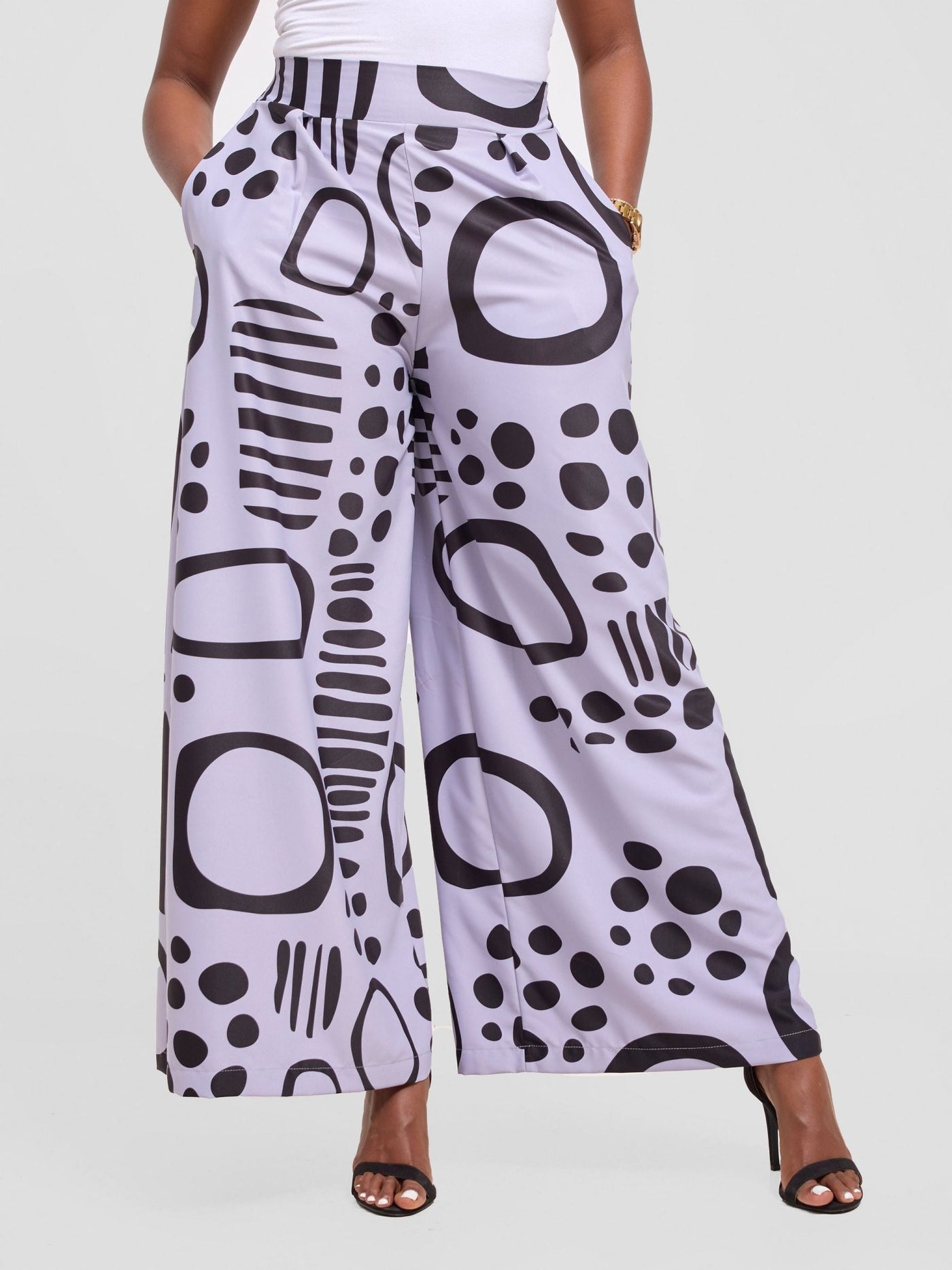 Vivo Ayla Crepe Pants - Lilac / Black Hawa Print - Shopzetu
