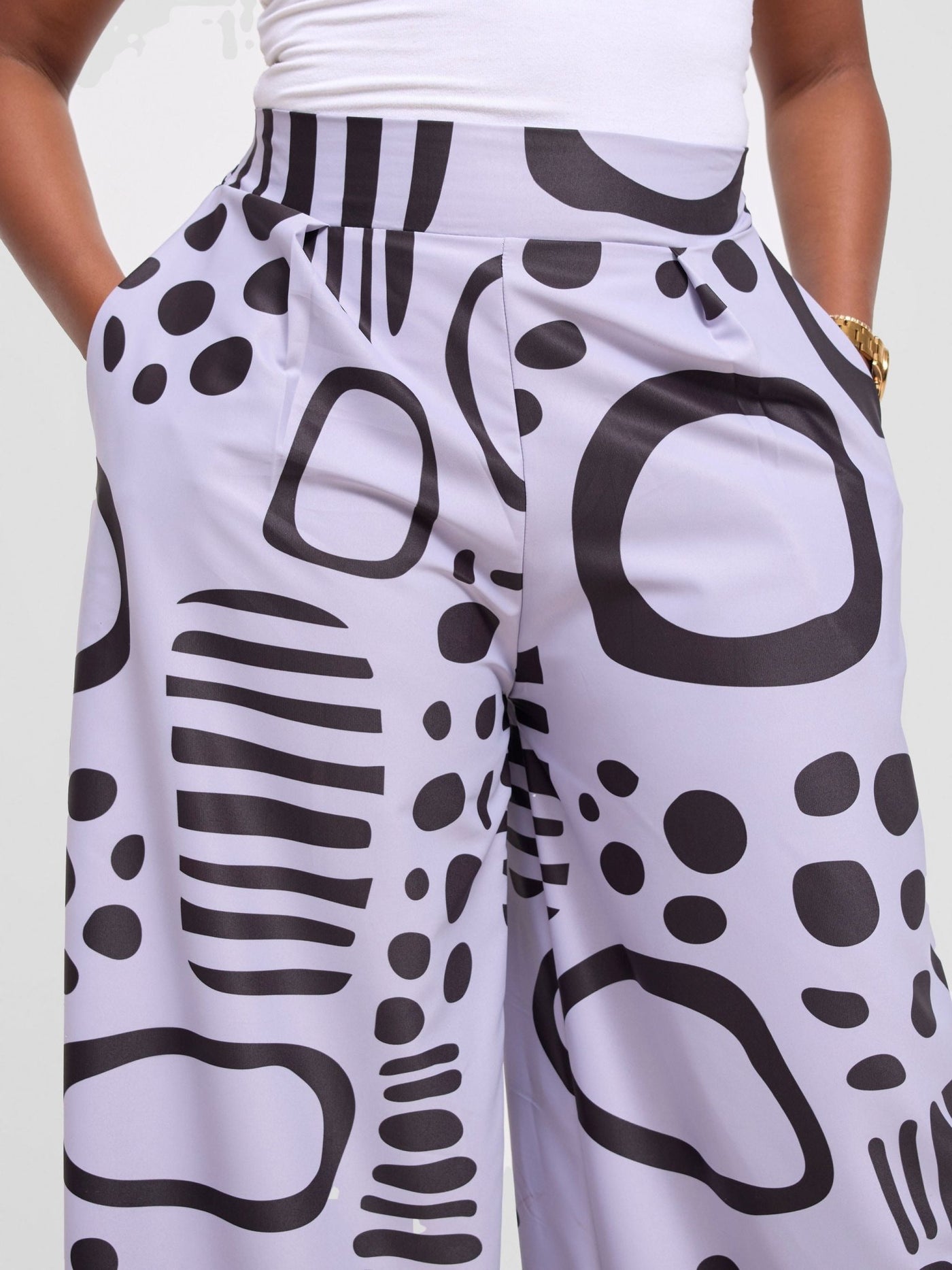 Vivo Ayla Crepe Pants - Lilac / Black Hawa Print - Shopzetu