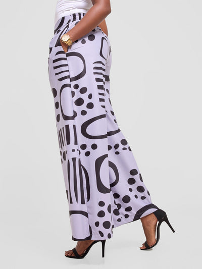 Vivo Ayla Crepe Pants - Lilac / Black Hawa Print - Shopzetu