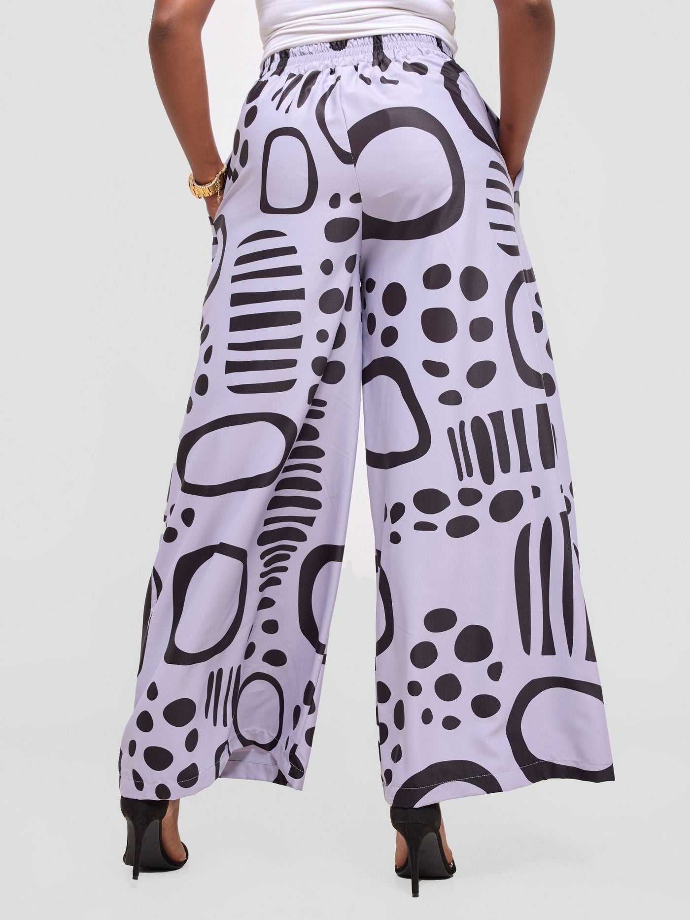 Vivo Ayla Crepe Pants - Lilac / Black Hawa Print - Shopzetu
