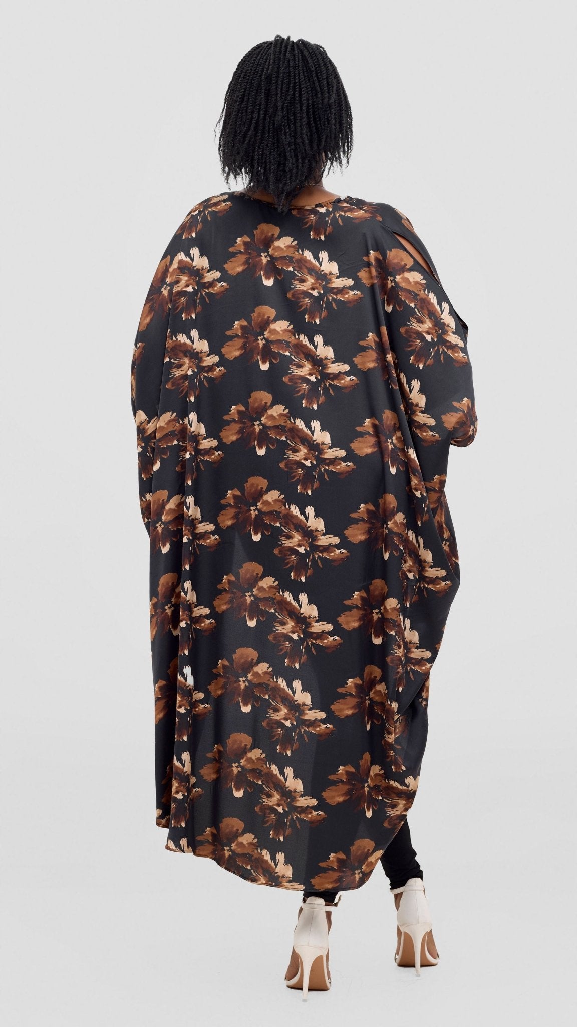 Vivo Satin High Low Top - Black / Brown Print - Shopzetu