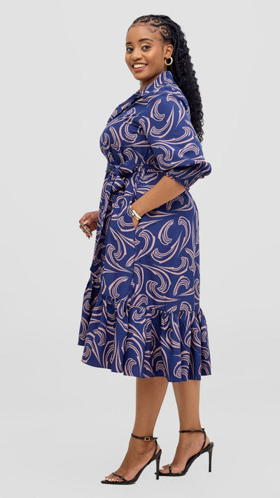 Vivo Serwa Flounce Dress - Navy / Taupe - Shopzetu
