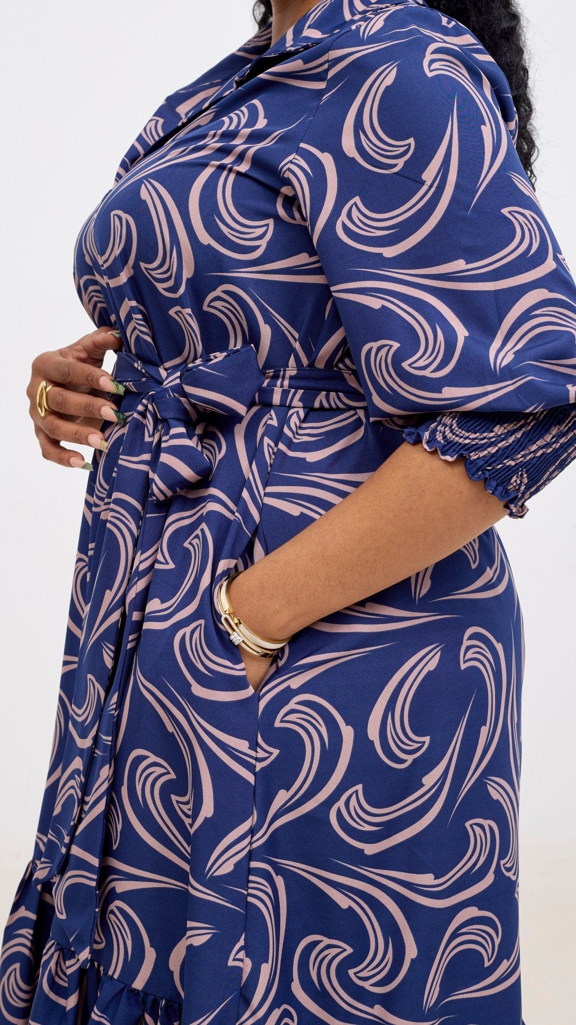 Vivo Serwa Flounce Dress - Navy / Taupe - Shopzetu