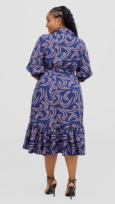 Vivo Serwa Flounce Dress - Navy / Taupe - Shopzetu