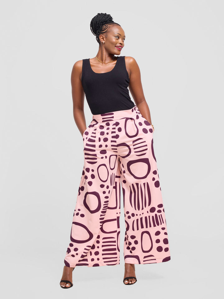 Vivo Ayla Crepe Pants - Pink / Burgundy Hawa Print