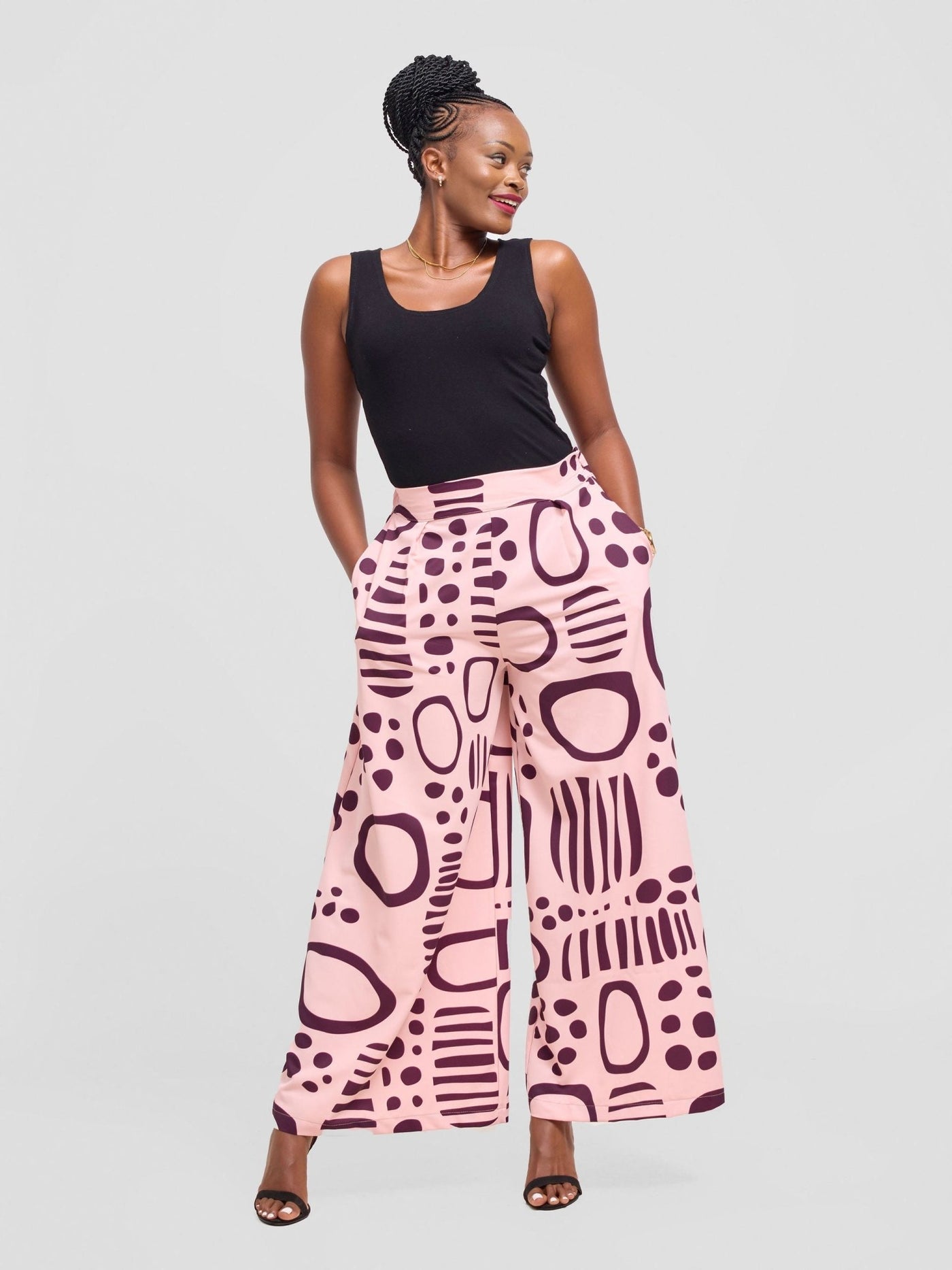 Vivo Ayla Crepe Pants - Pink / Burgundy Hawa Print - Shopzetu