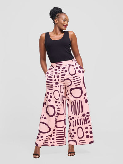 Vivo Ayla Crepe Pants - Pink / Burgundy Hawa Print - Shopzetu