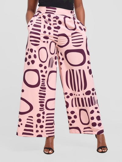Vivo Ayla Crepe Pants - Pink / Burgundy Hawa Print - Shopzetu