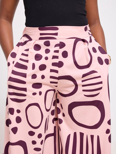 Vivo Ayla Crepe Pants - Pink / Burgundy Hawa Print - Shopzetu