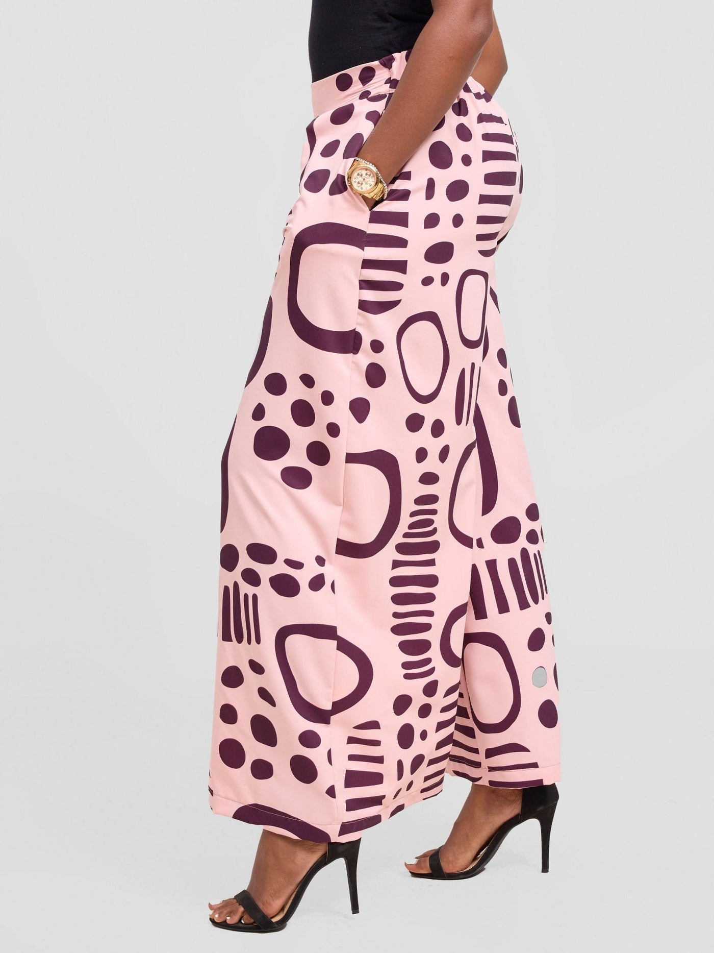 Vivo Ayla Crepe Pants - Pink / Burgundy Hawa Print - Shopzetu