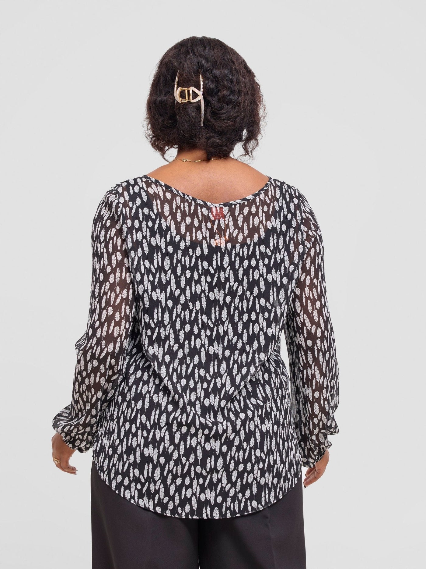 Vivo Basic Long Sleeved Bishop Top - Black / White Ifi Print - Shopzetu